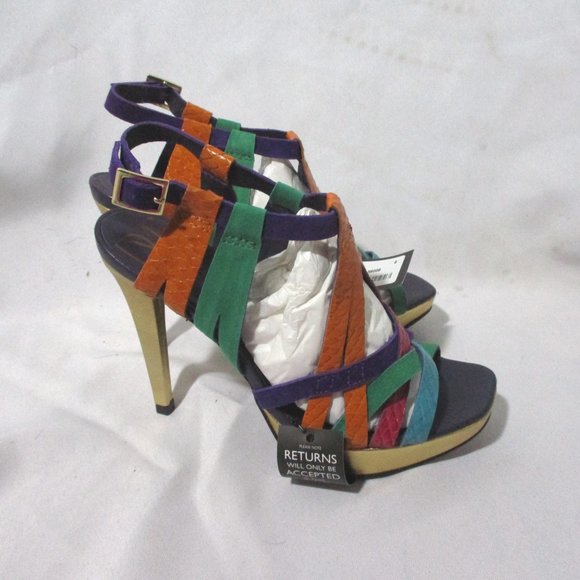 NWT DIANE VON FURSTENBERG DVF STILETTO Sandal Shoe Emerald Purple Suede 6 - Picture 5 of 8